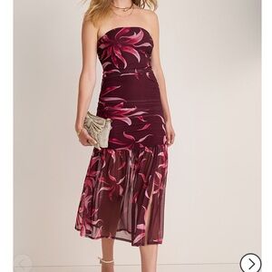 Francesca's Liz Floral Mesh Strapless Midi Dress Woman's Medium